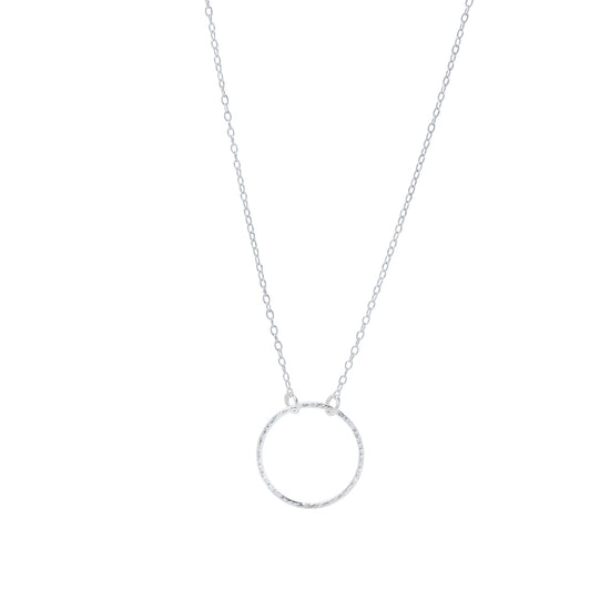 Hammered Circle Necklace in Silver