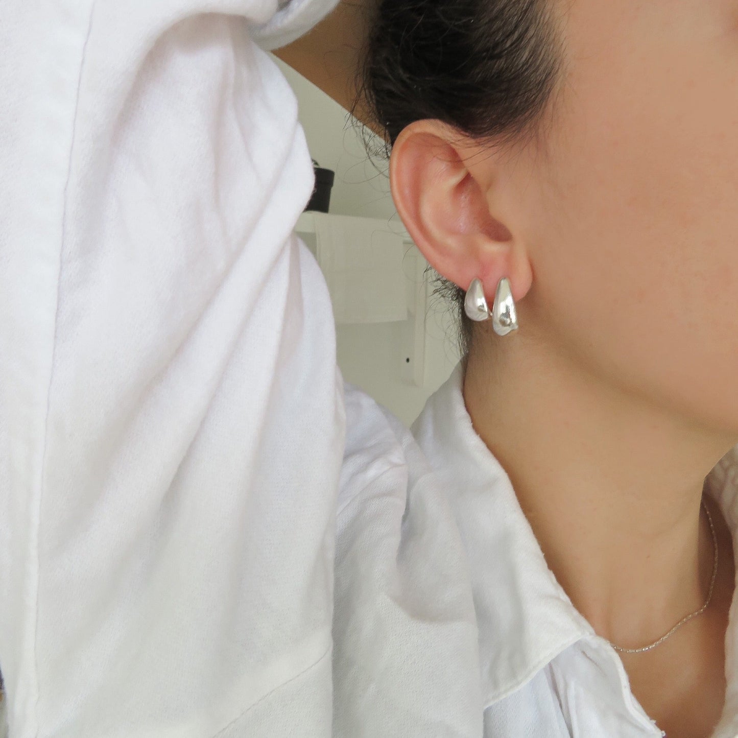Chunky Dome Earrings in Silver