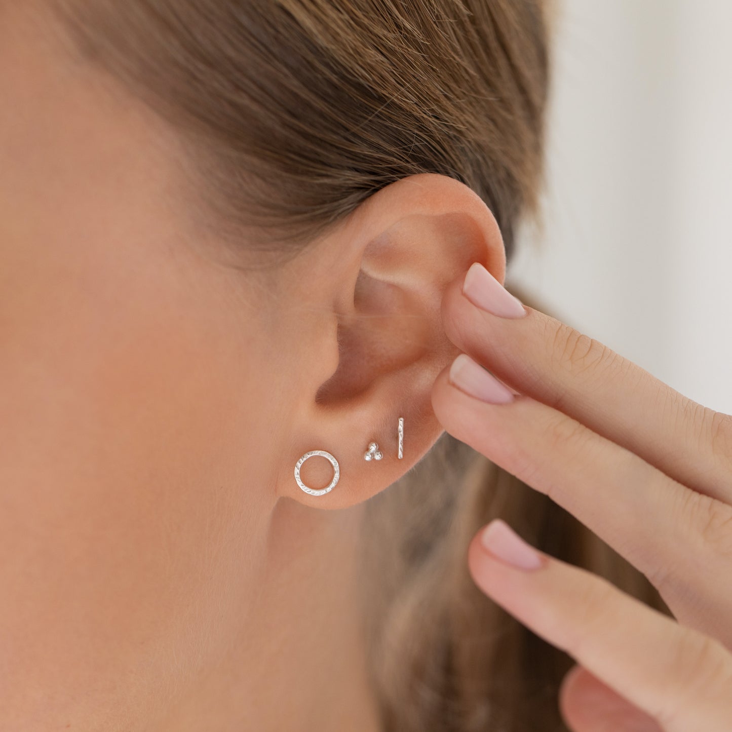 Load image into Gallery viewer, Triple Dot Stud Earring in Silver
