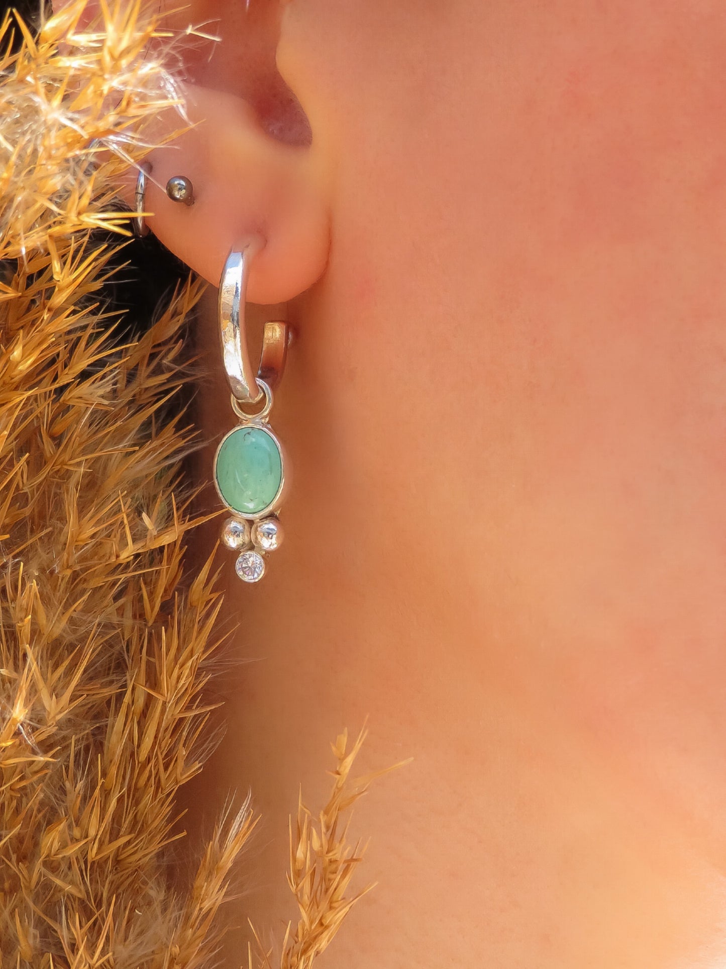 The Gabriella Turquoise Charm Hoops In Sterling Silver