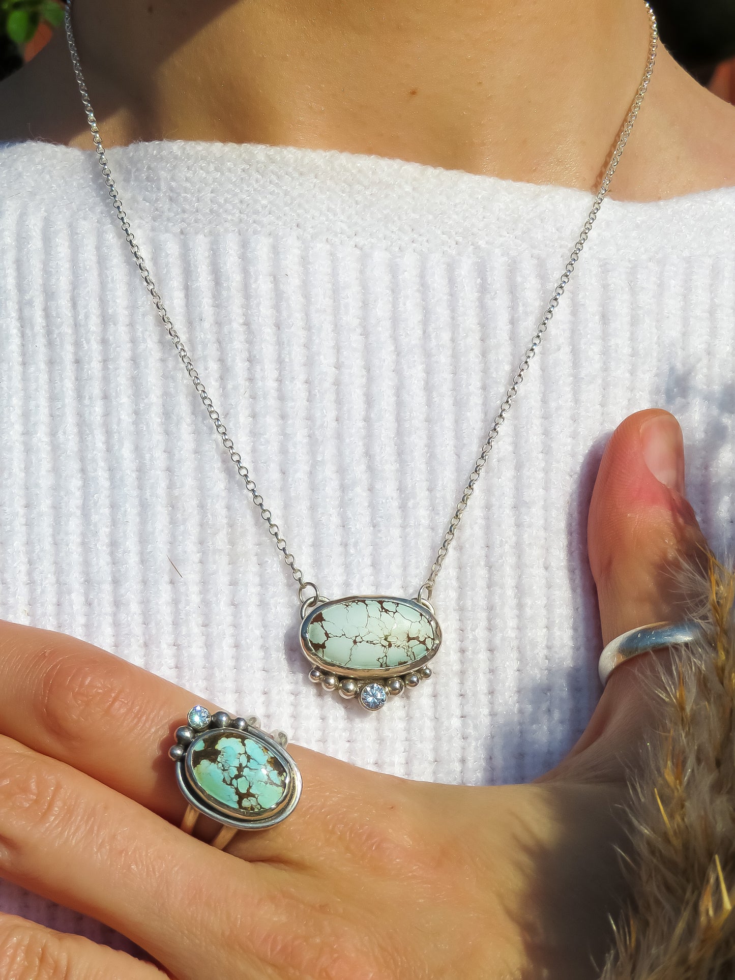 Load image into Gallery viewer, Turquoise Marine Pendant Necklace in Sterling Silver

