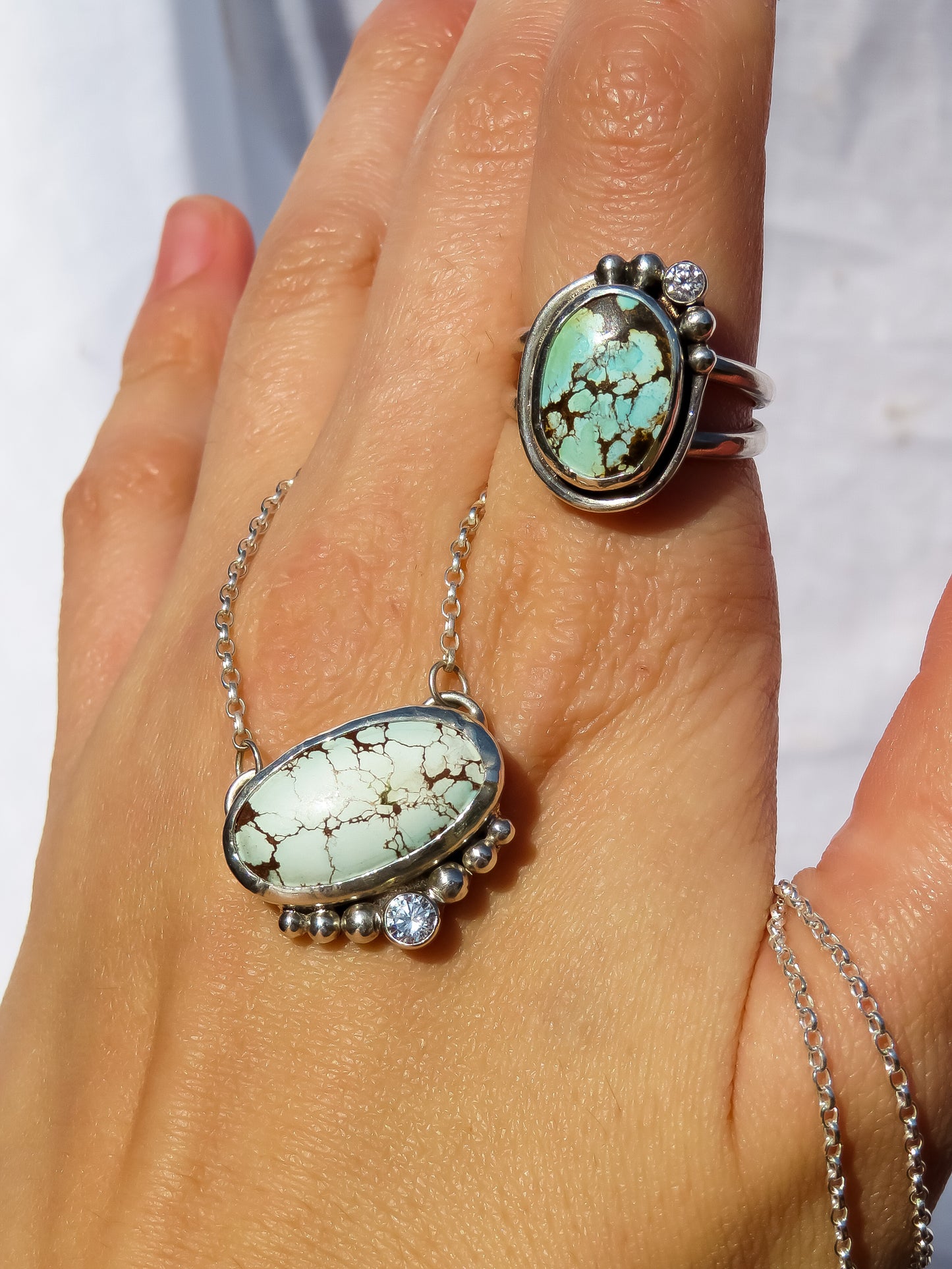 Turquoise Marine Pendant Necklace in Sterling Silver